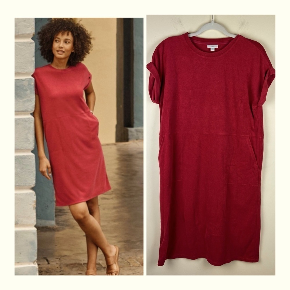 J. Jill | Beachy Nautical Seaside Looped-Terry Shift Dress Cape Cod Red